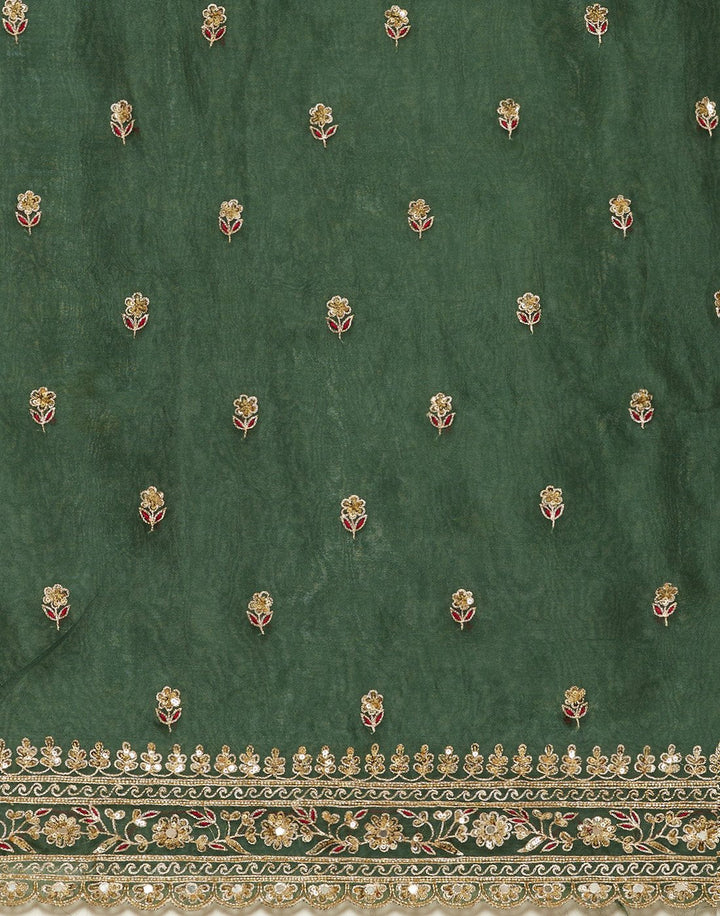 Embroidered Organza Kora Suit Piece With Dupatta
