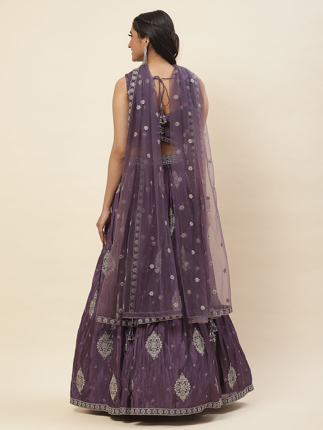 All Over Embroidered Crepe Choli With Lehenga &amp; Dupatta