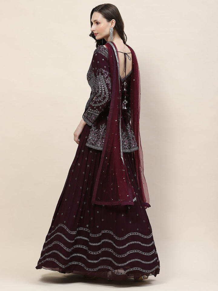 Sequin Zari Embroidered Georgette Choli With Lehenga &amp; Dupatta