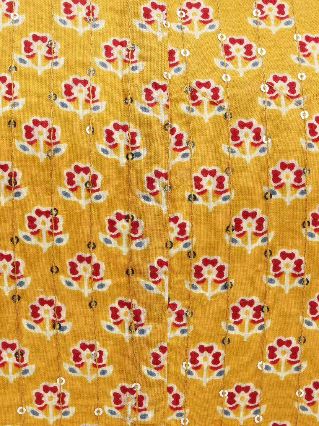 Mustard &amp; Maroon Printed Cotton Handbag With Pouch