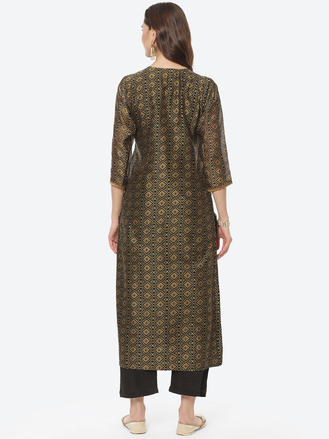 Printed Kantha Work Chanderi Kurti With Pant