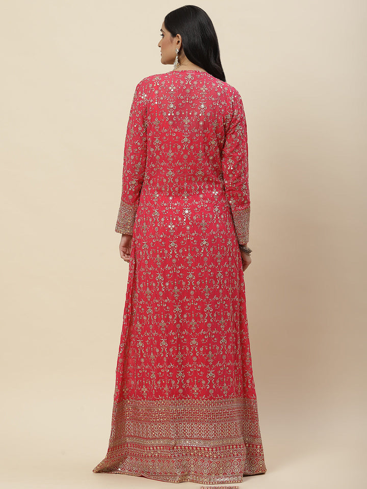Zari Sequin Embroidered Georgette Crop Top With Palazzo &amp; Jacket