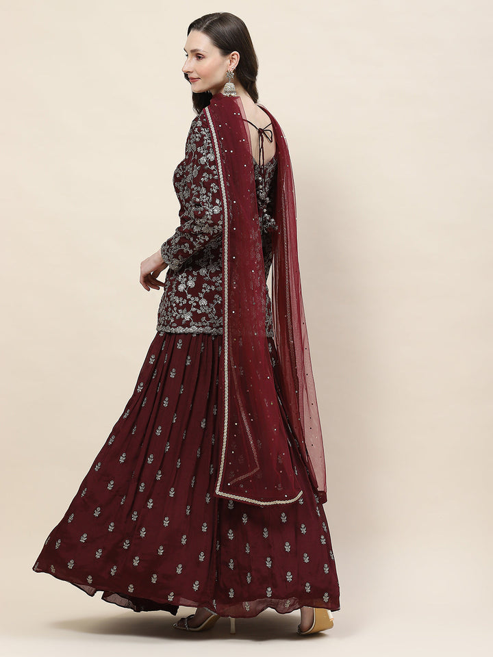 Sequin Zari Embroidered Georgette Choli With Lehenga &amp; Dupatta