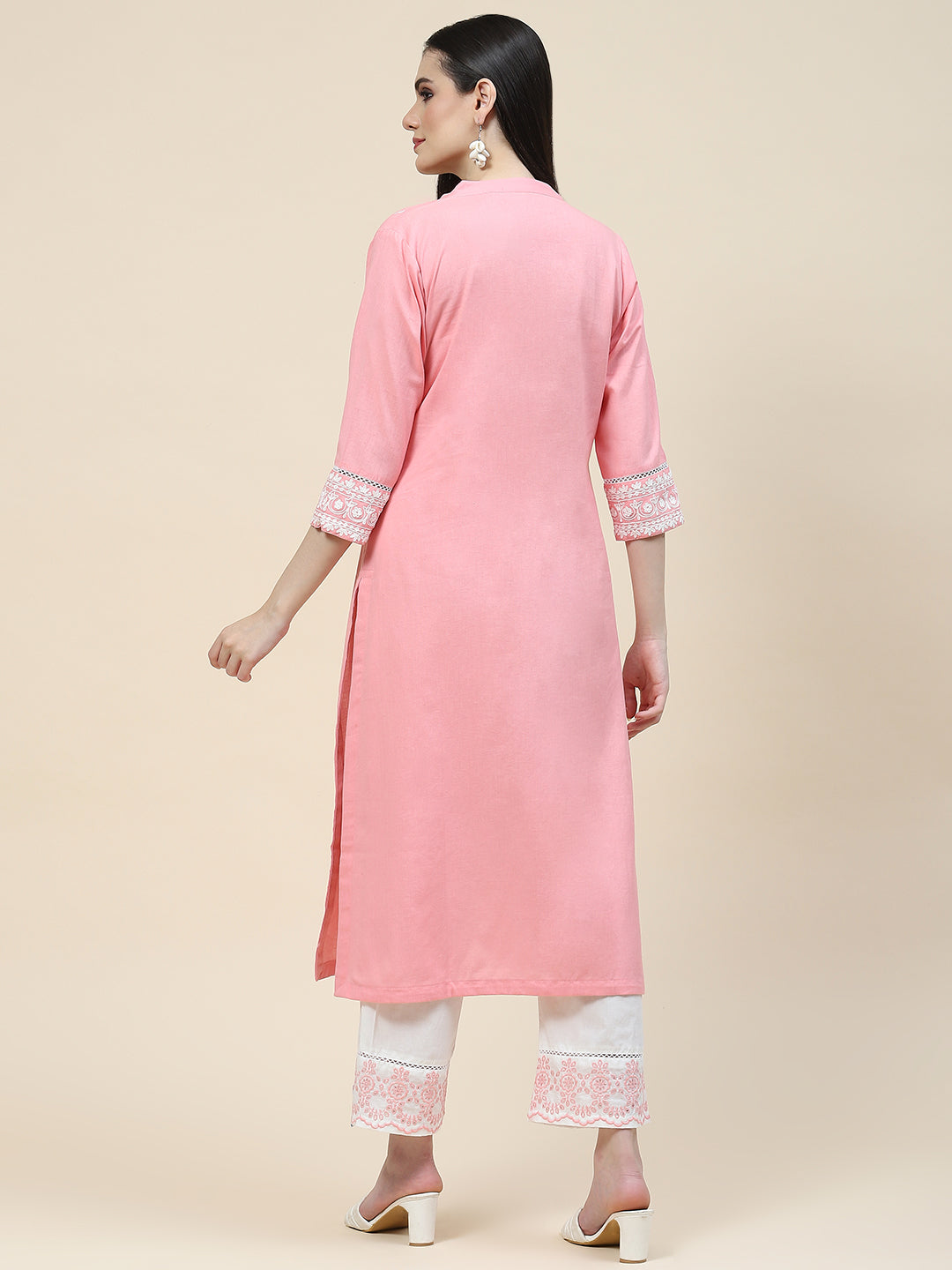 Embroidered Cotton Kurta With Pants