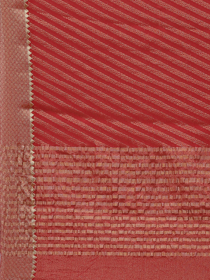 Striped Brocade Georgette Plain Saree