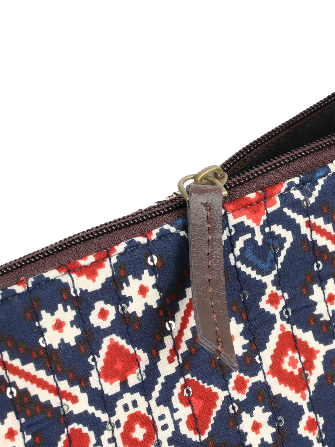 Navy Blue &amp; Maroon Printed Cotton Handbag With Pouch