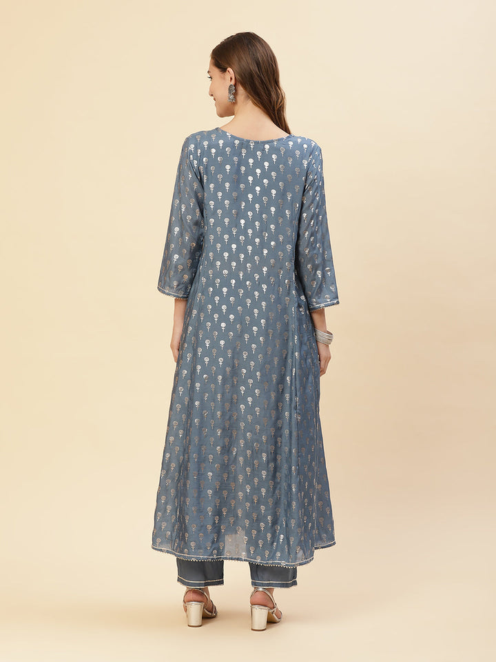 Cotton Muslin Zari Work Angrakha Kurti With Pant