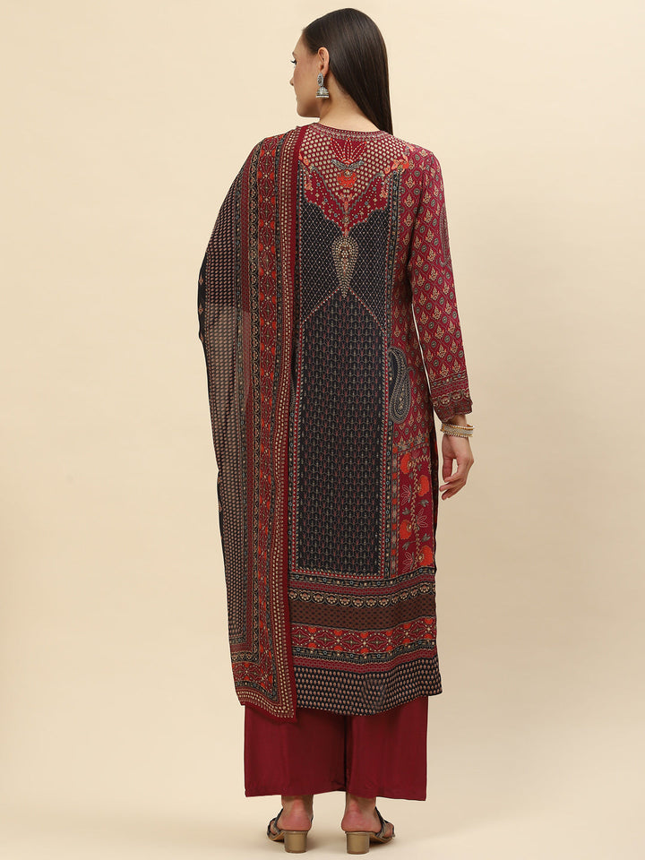 Digital Printed Crepe Kurta With Palazzo &amp; Net Dupatta