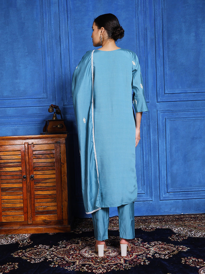 Printed Cotton Blend Kurta With Pants &amp; Dupatta