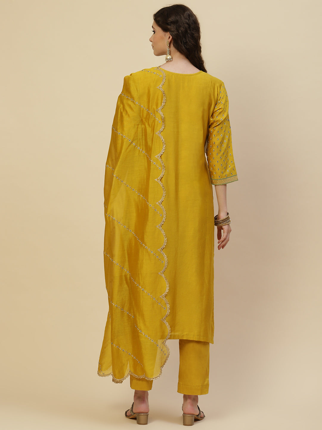 Resham Booti Cotton Kurta With Pants &amp; Dupatta