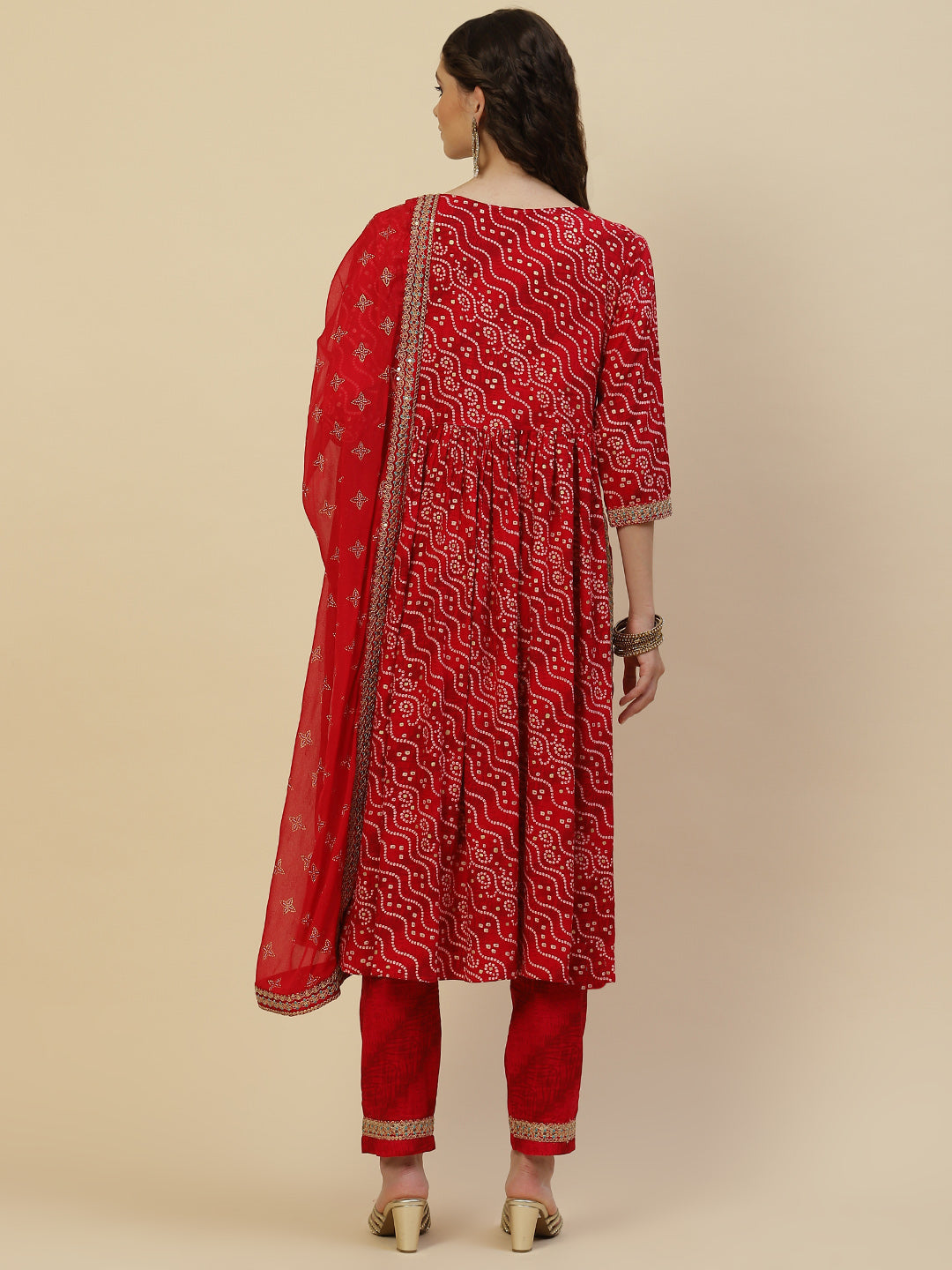 Bandhani Printed Cotton Kurta With Pants &amp; Dupatta