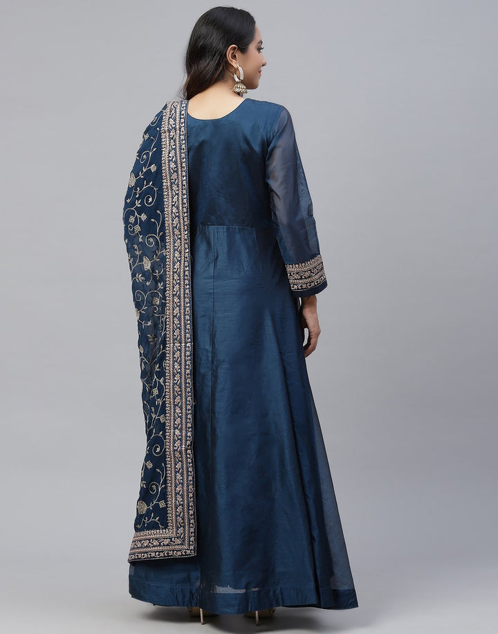 Embroidered Cotton Chanderi Salwar Kameez Stitched Suit With Georgette Dupatta
