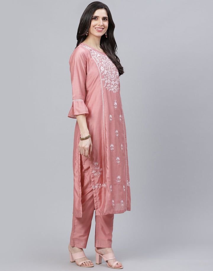 Embroidered Chanderi Kurti with Pant Set