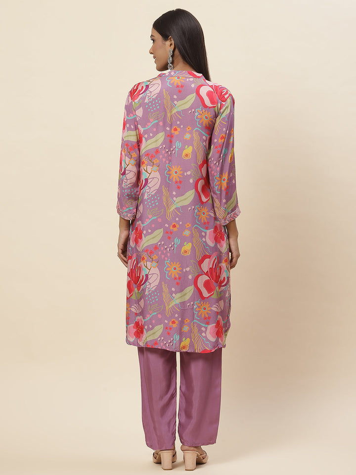 Floral Printed Muslin Kurta With Pants