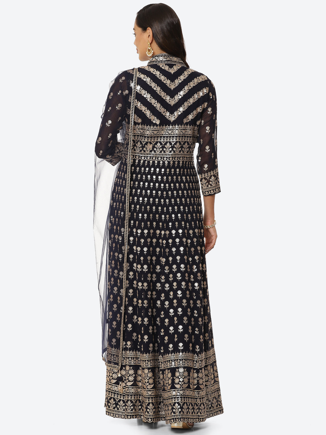 Zari Booti Georgette Kurta With Palazzo &amp; Net Dupatta