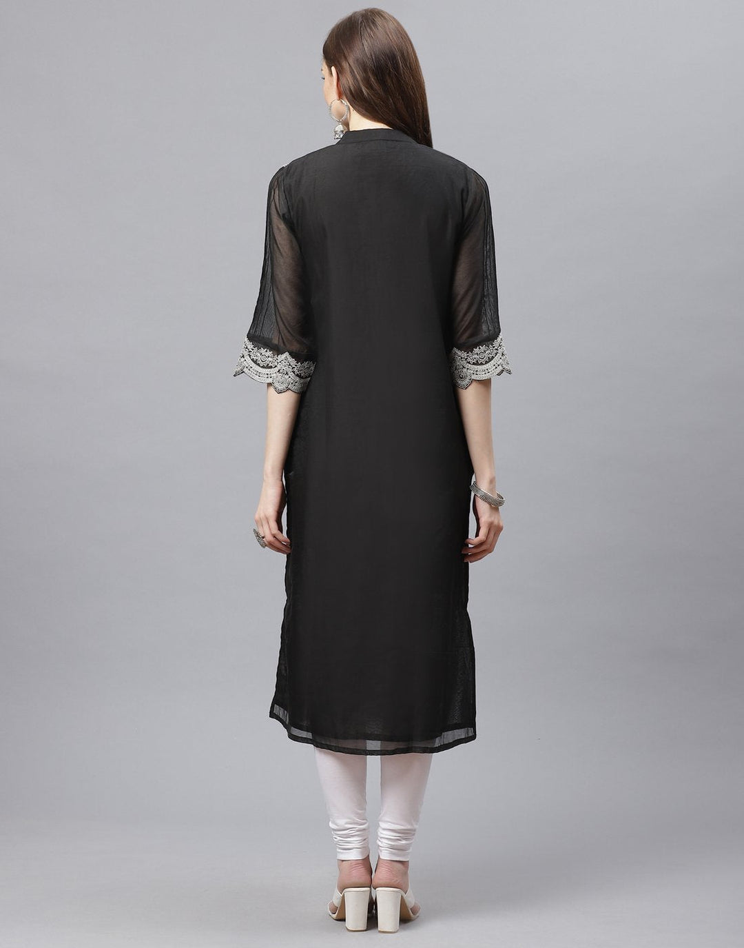Black Straight Cotton Chanderi Kurta