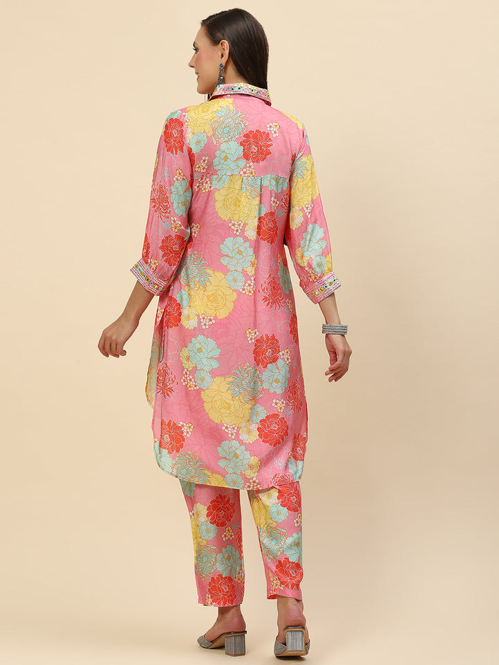 Floral Printed Muslin Kurta With Pants