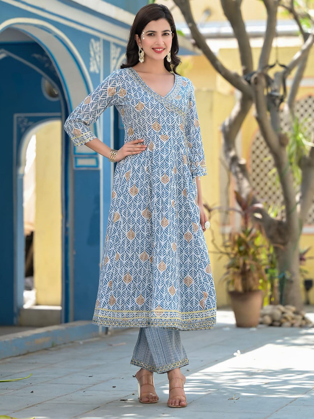 Printed Cotton Kurta With Pants &amp; Dupatta