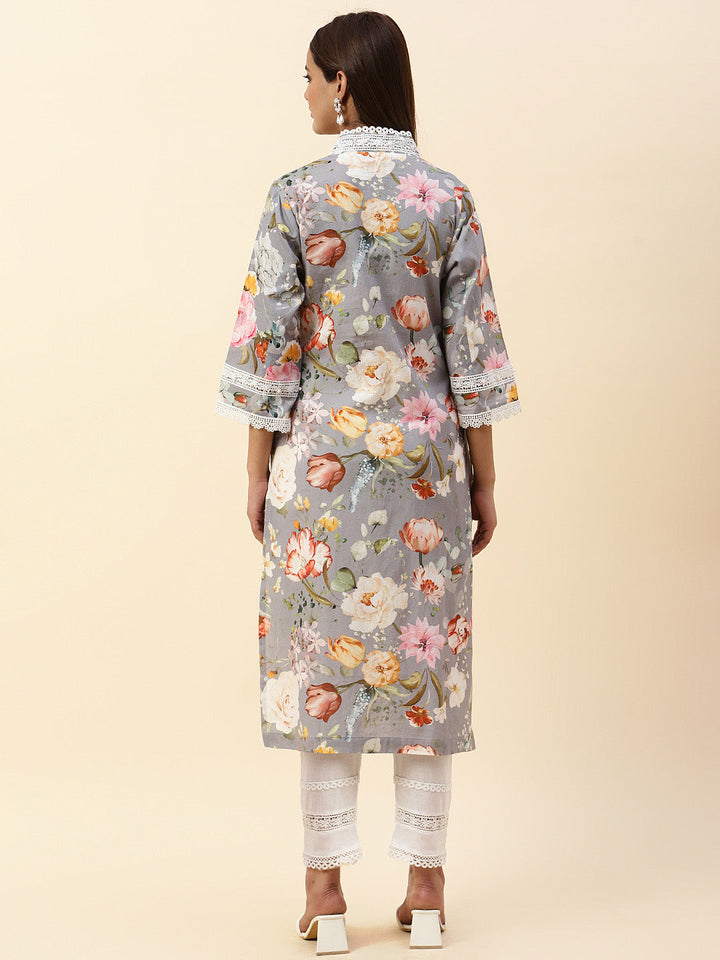 Floral Printed Cotton Kurta With Pants