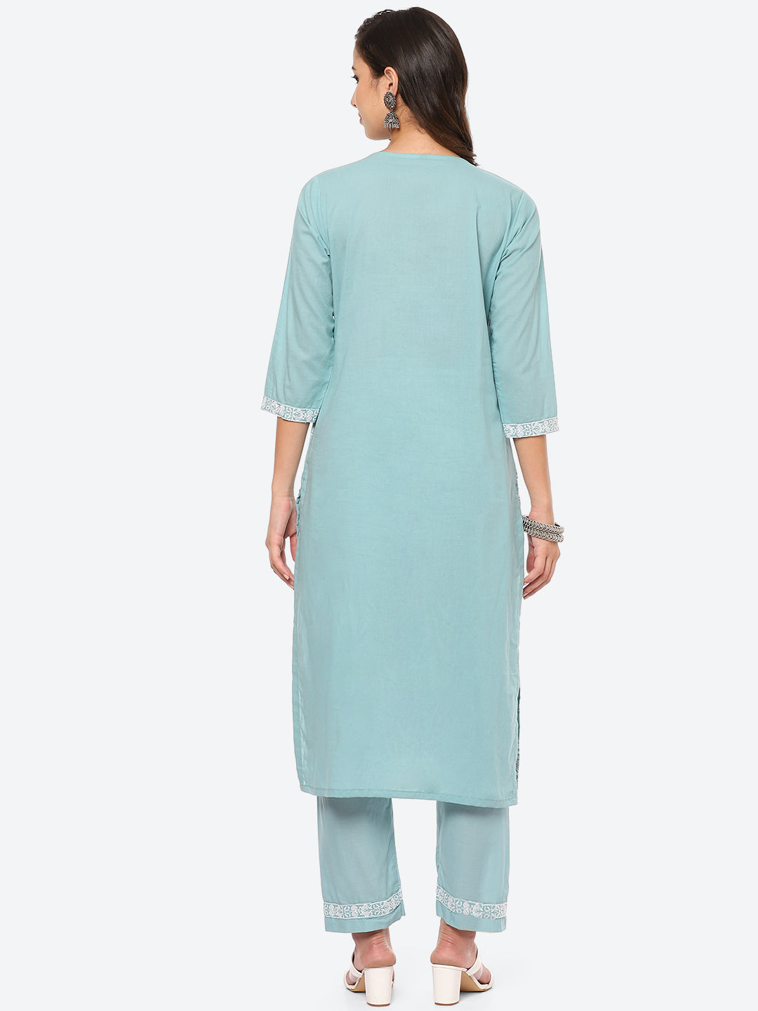 Thread Embroidered Cotton Kurta With Pant