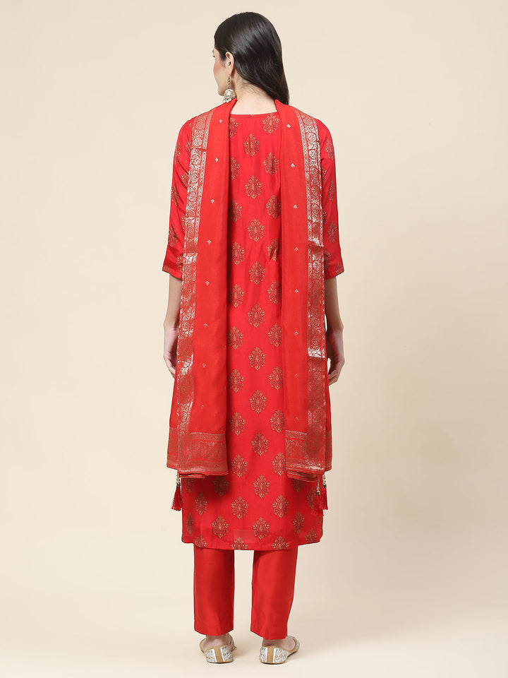 Floral Printed Handloom Kurta With Pants &amp; Dupatta