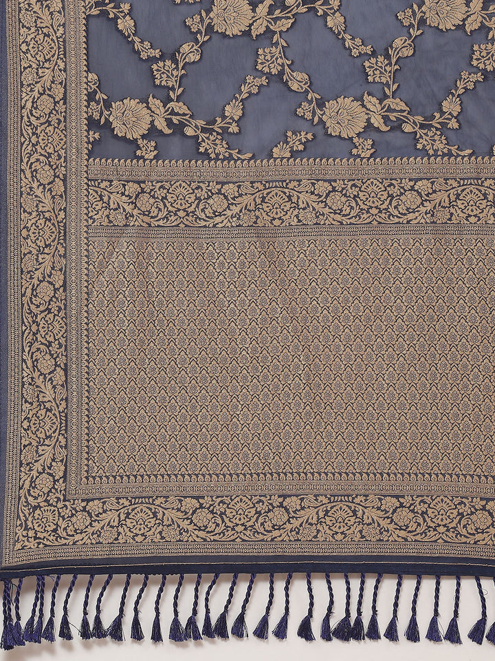 Floral Zari Jaal Georgette Plain Saree