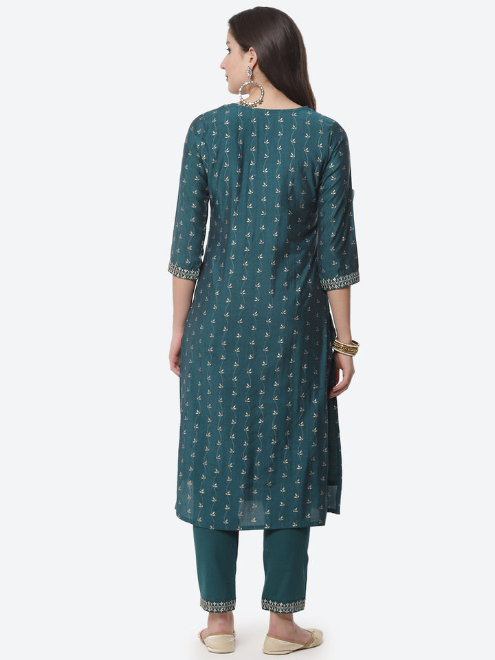 Embroidered Printed Cotton Kurta With Pant