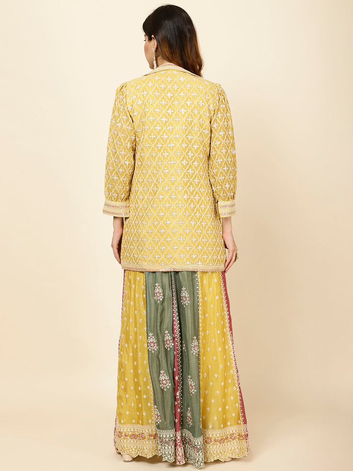 Embroidered Crepe Crop Top With Jacket &amp; Sharara