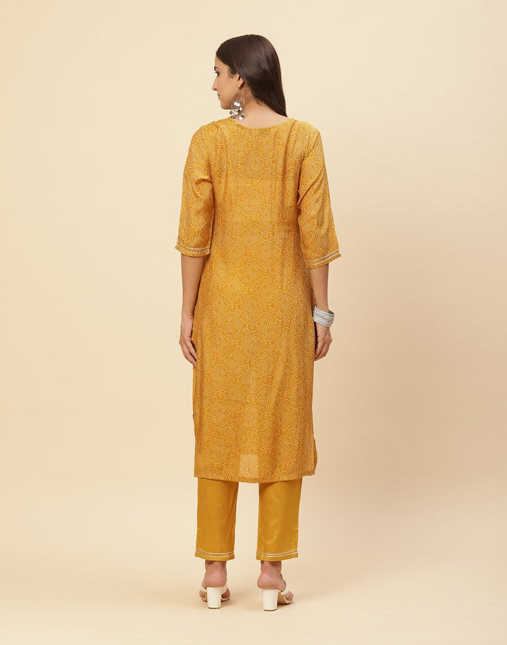 Mirror Work Printed Cotton Muslin Kurti With Pant