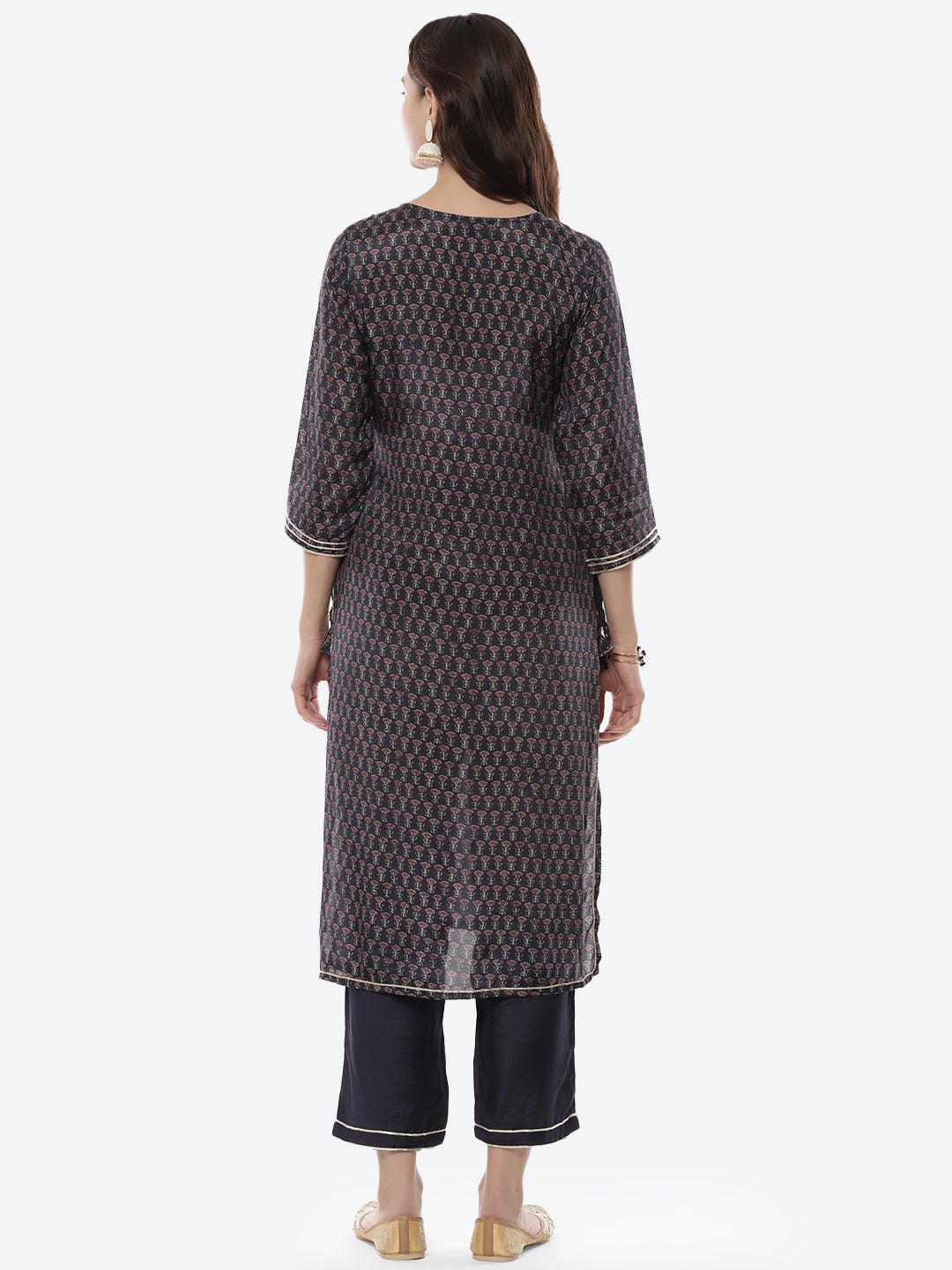 Block Printed Gota Patti Cotton Kurti With Pant