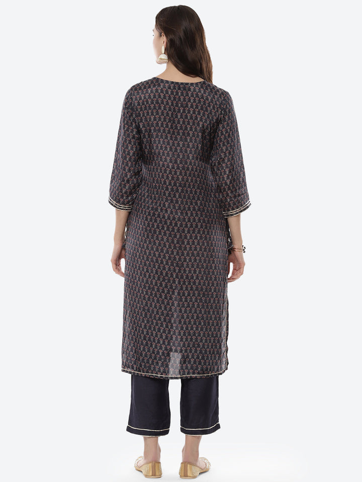 Block Printed Gota Patti Cotton Kurti With Pant