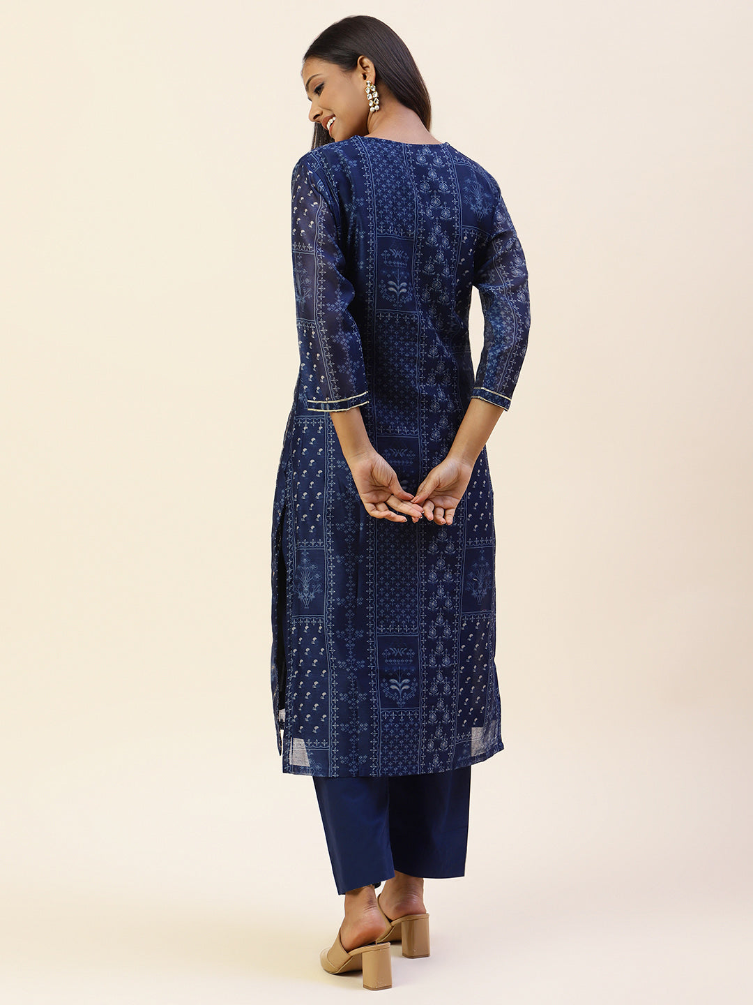 Printed Chanderi Kurta With Pants