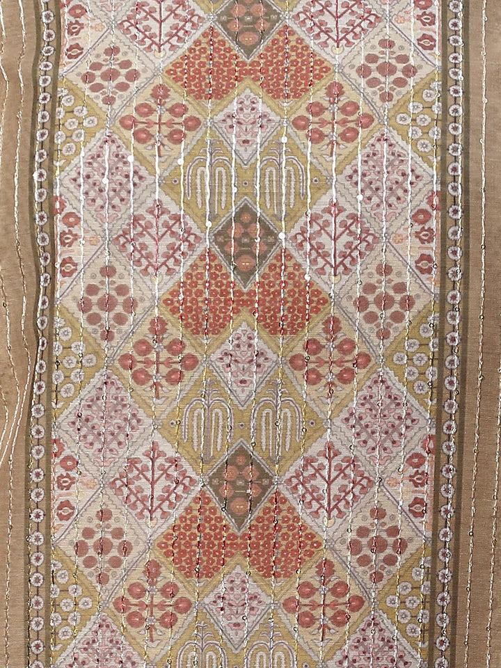 Neck Embroidered Chanderi Unstitched Suit Piece With Dupatta
