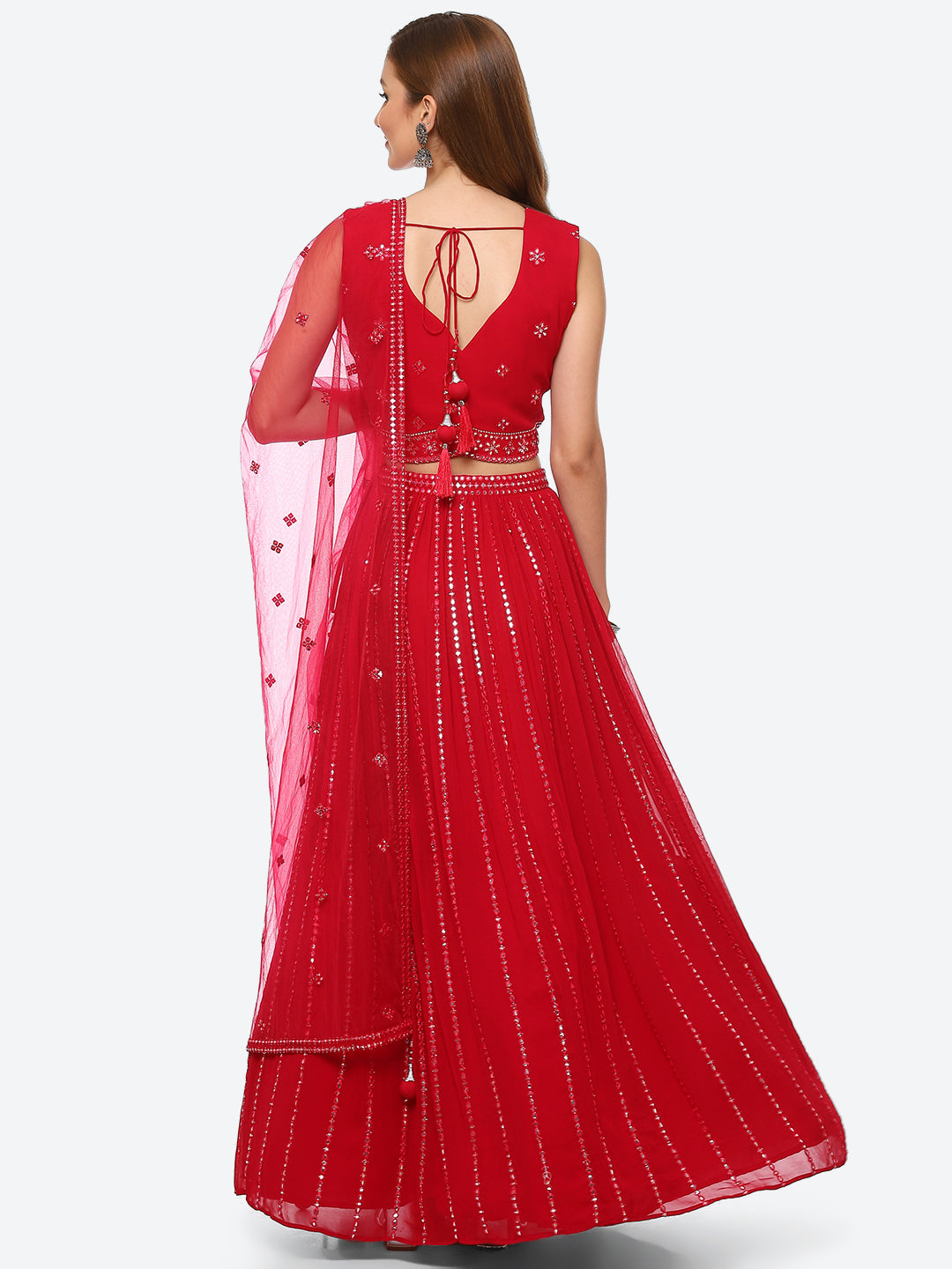 Mirror Work Georgette Choli With Laacha &amp; Net Dupatta