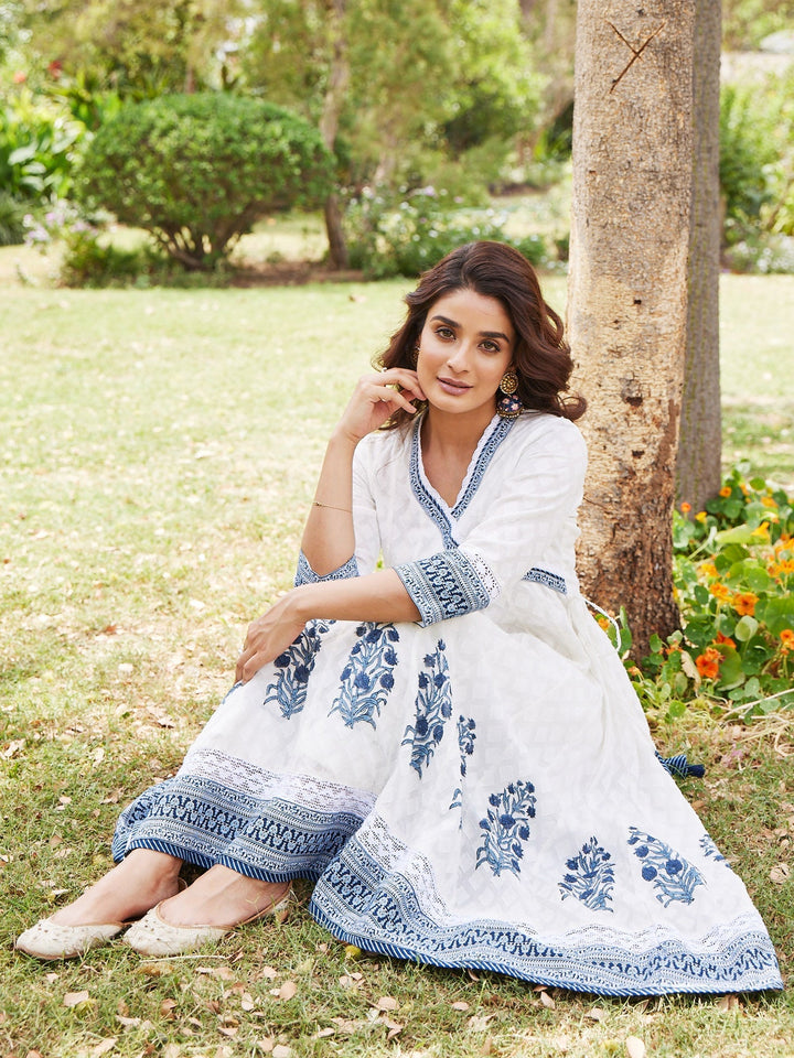 Floral Printed Cotton Anarkali Kurta