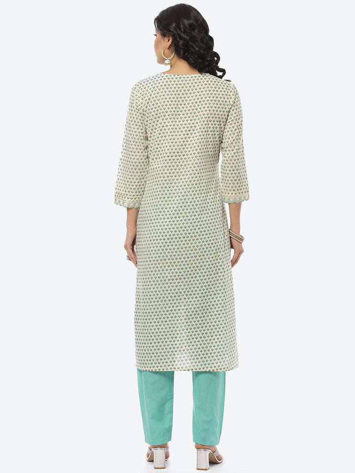 Floral Printed Cotton Kurti With Pant