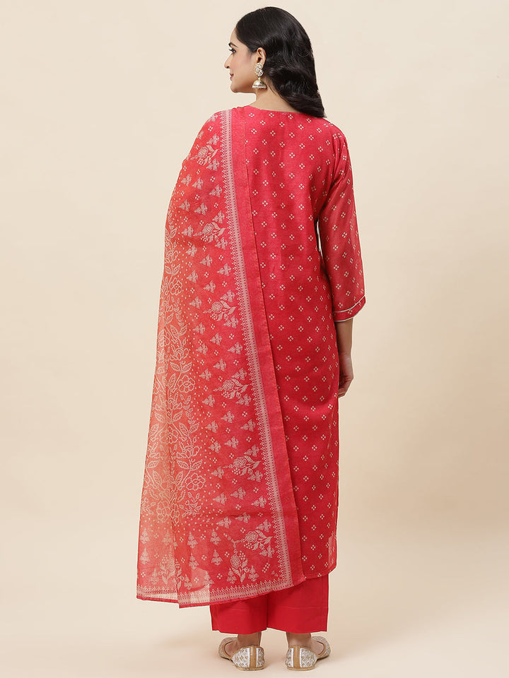 Bandhani Printed Chanderi Kurta With Pants &amp; Dupatta