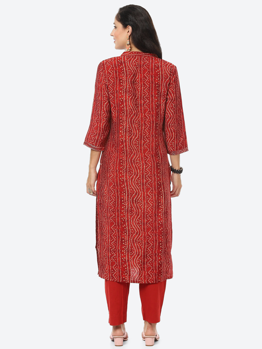 Zari Embroidered Bandhej Printed Muslin Kurti With Pant
