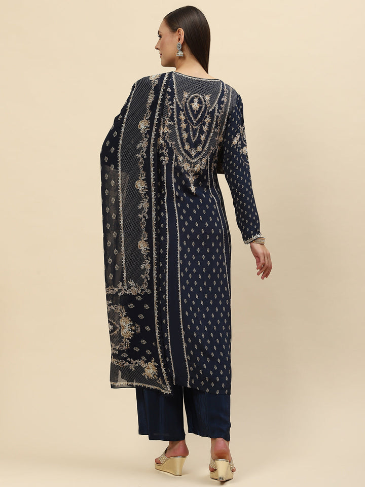 Digital Printed Crepe Kurta With Palazzo &amp; Net Dupatta