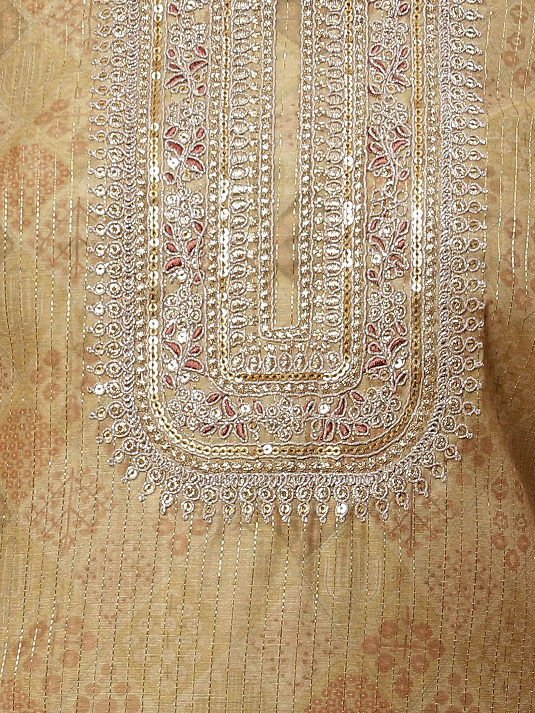 Neck Embroidered Chanderi Unstitched Suit Piece With Dupatta