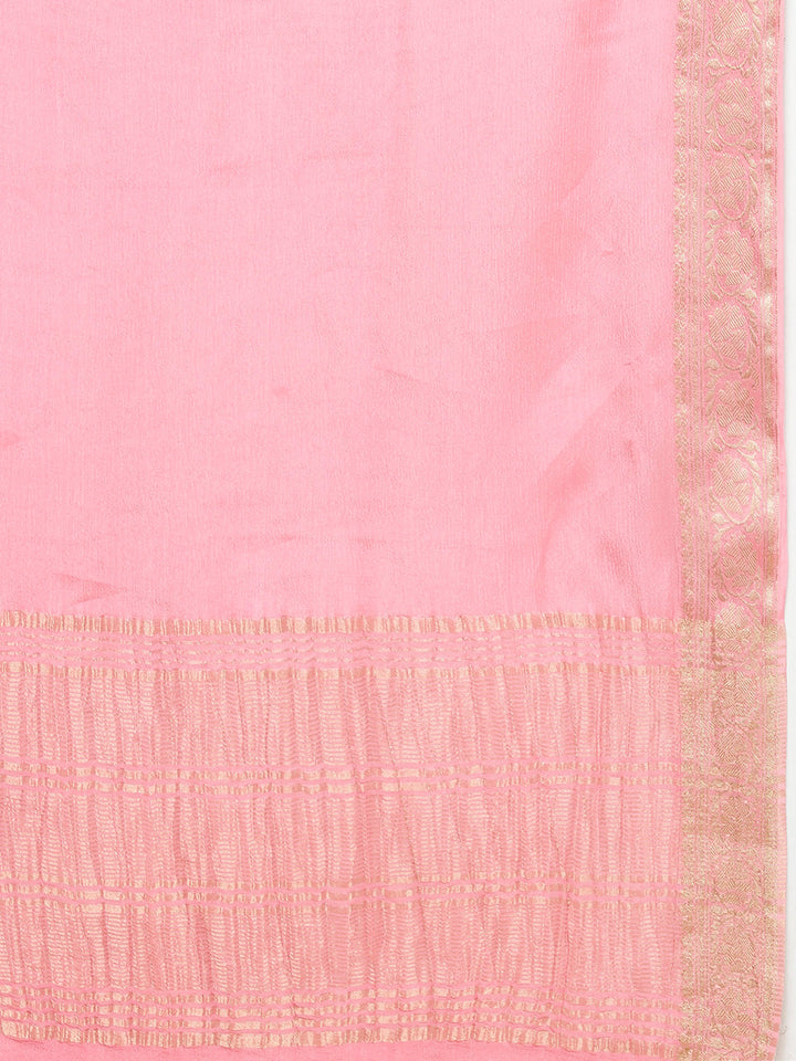 Plain Zari Border Crepe Saree