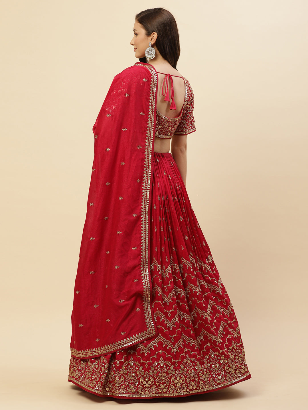 Sequin Work Art Handloom Choli With Lehenga &amp; Net Dupatta