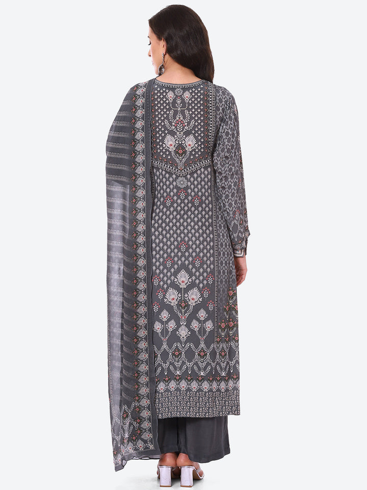 Digital Printed Crepe Kurta With Palazzo &amp; Georgette Dupatta