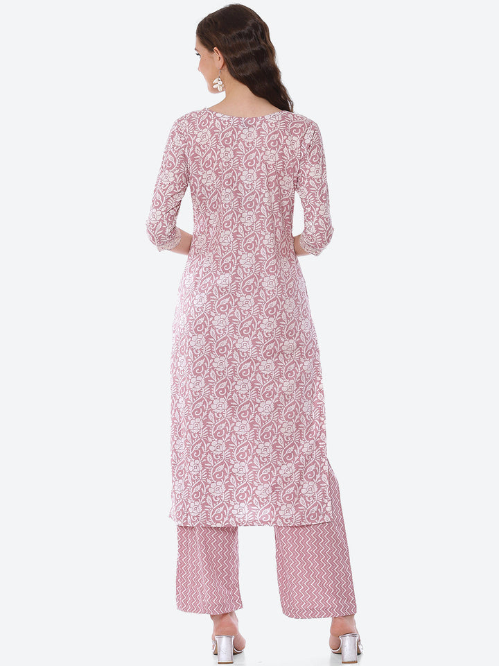 Neck Embroidered Printed Cotton Kurta With Palazzo