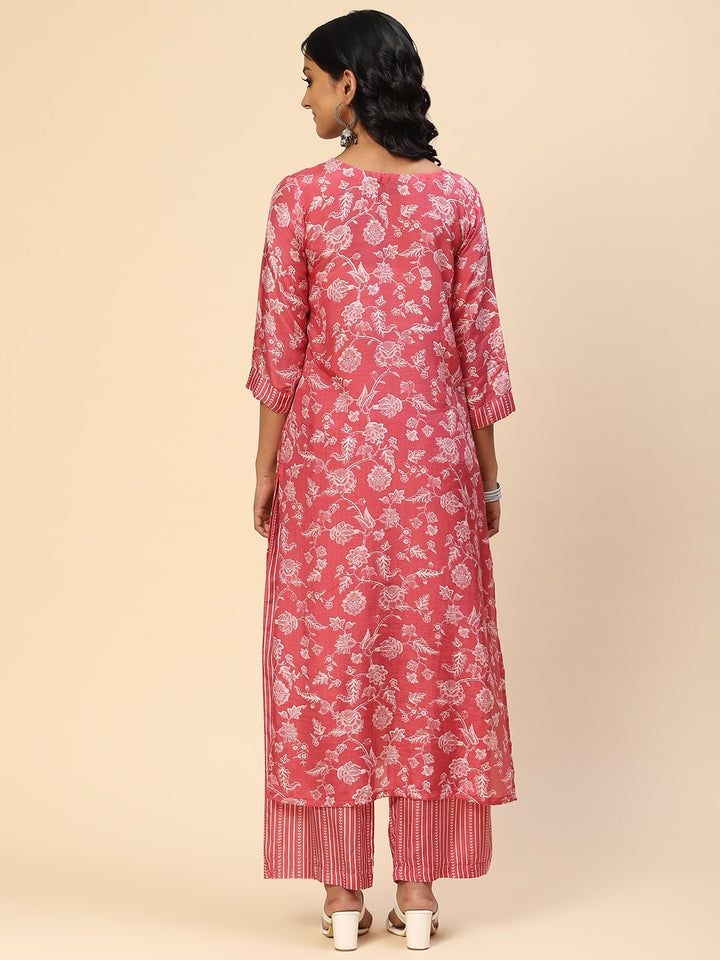 Floral Printed Muslin Kurta With Pants