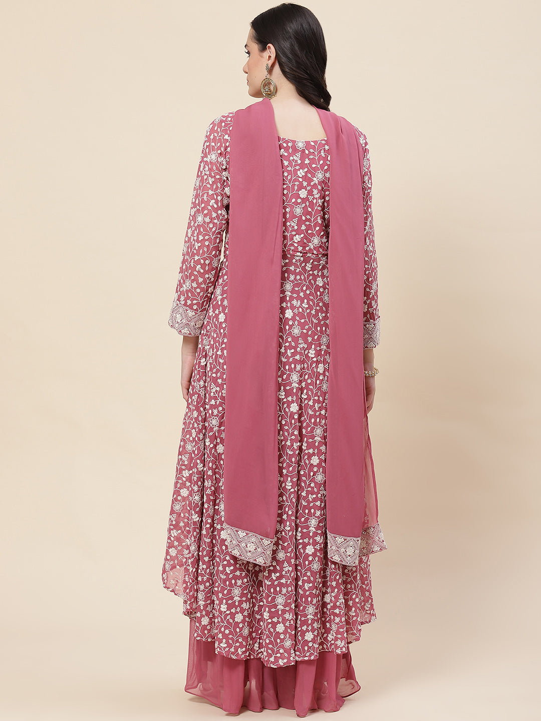Embroidered Georgette Kurta With Palazzo &amp; Dupatta