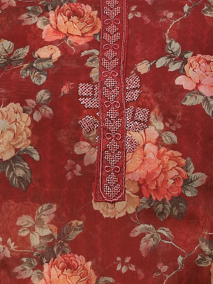 Digital Floral Printed Crepe Unstitched Suit Piece With Dupatta
