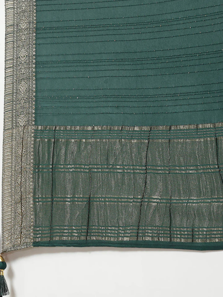Sequin Embroidered Crepe Plain Saree