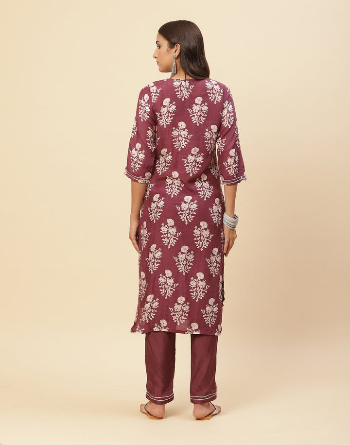 Printed Mirror Work Cotton Muslin Kurti With Pant