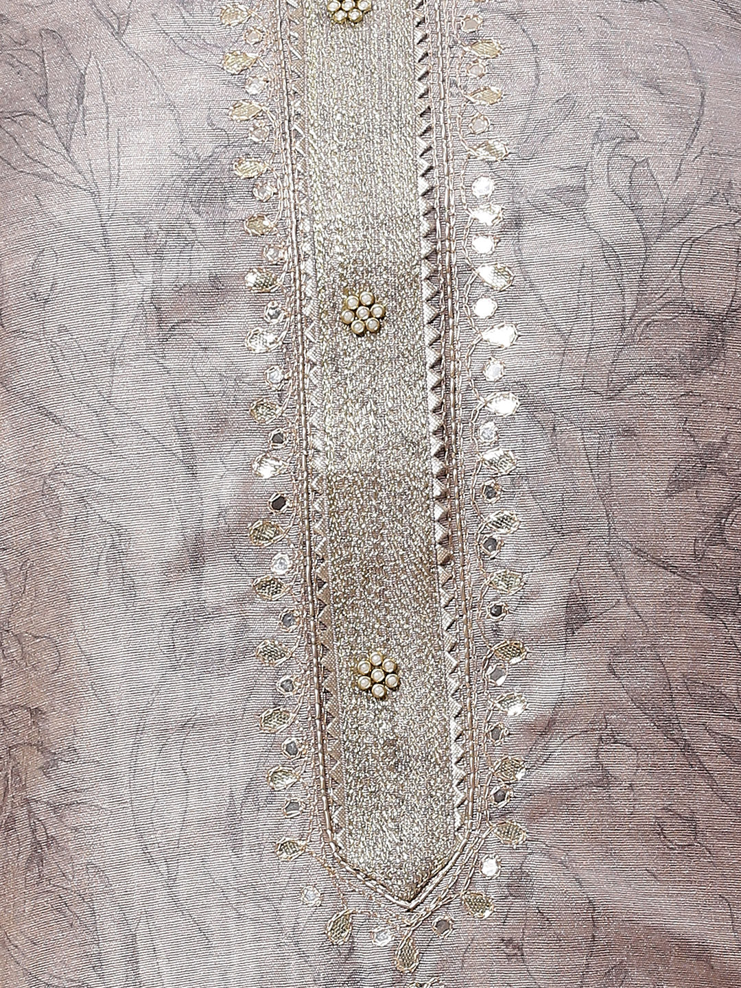 Neck Embroidered &amp; Printed Chanderi Unstitched Suit Piece With Dupatta